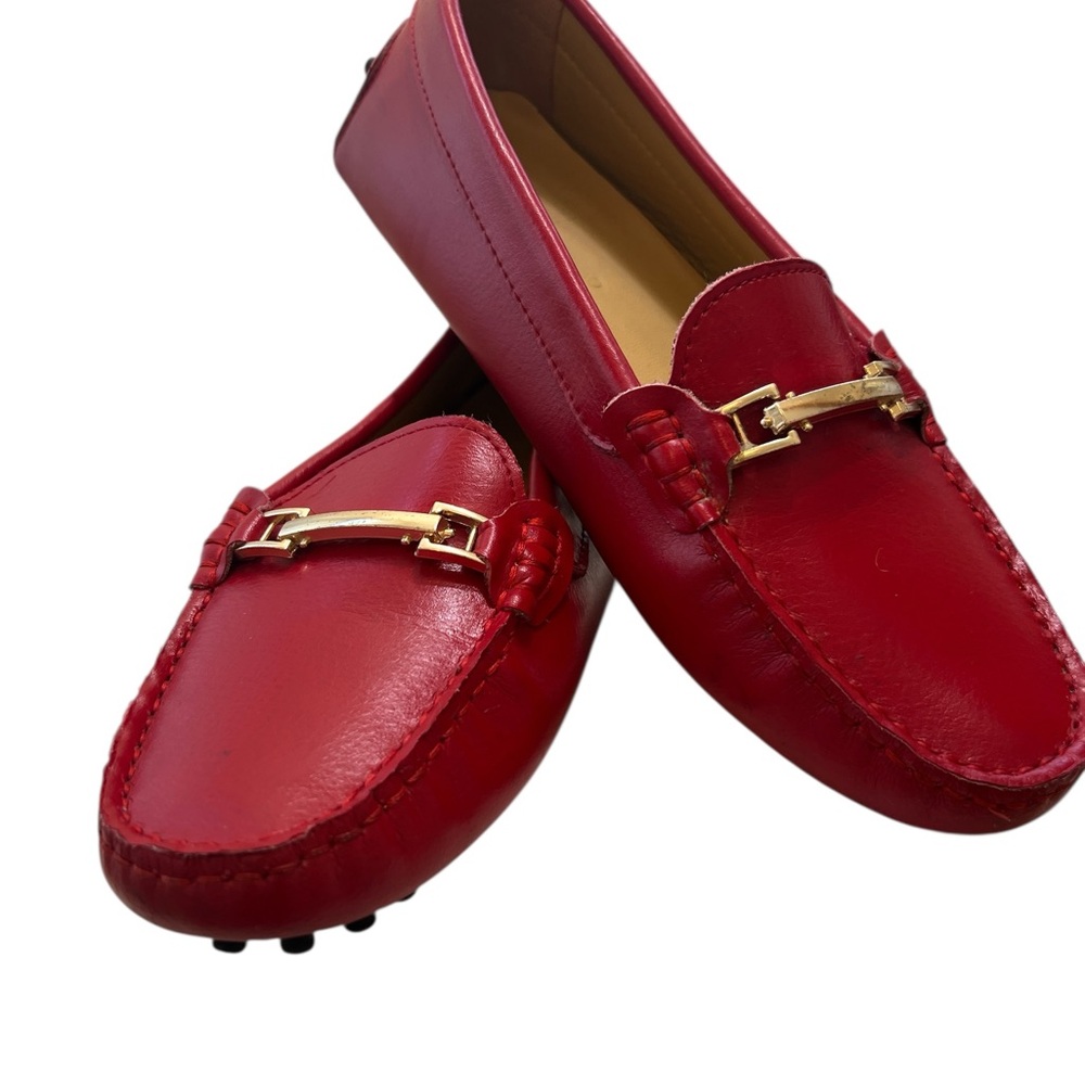 Ausland Red Driving Loafers Size 39 (US 8.5) Moccasin Flats Gold Bit Slip On - Picture 8 of 11